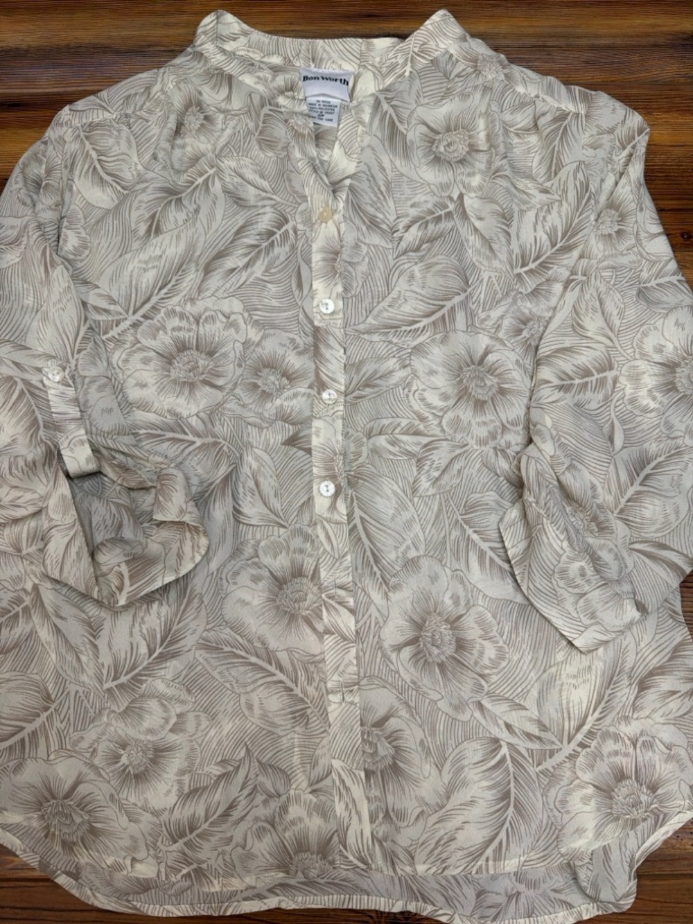 Bon Worth Beige Floral Button-Down Shirt